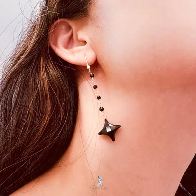 Star black onyx and black spinel beads cascade earrings — product image 1