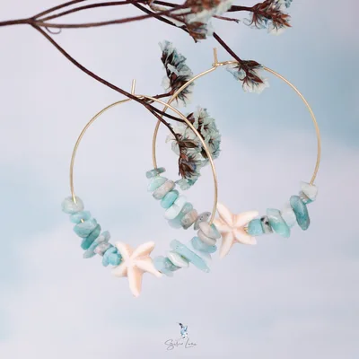 Starfish Amazonite chip stones hoop earrings — product image 1