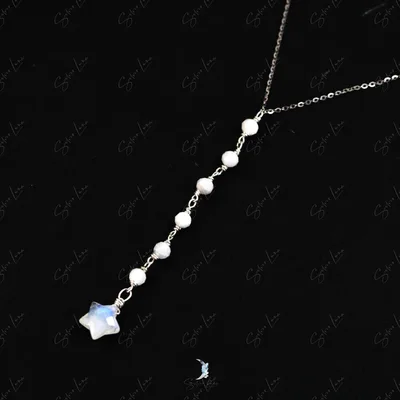 Star moonstone beaded lariat Y pendant necklace — product image 1