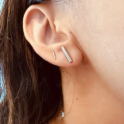 Minimalist stick sterling silver stud earrings — product image 1