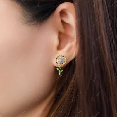 Sunflower sterling silver stud earrings — product image 1