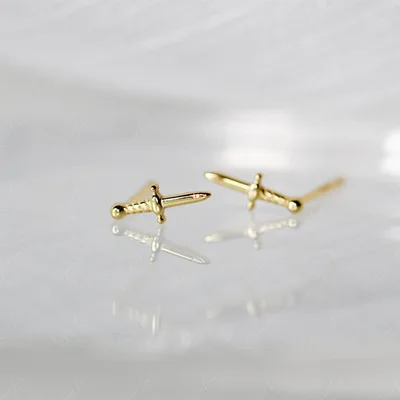 Tiny sword dagger sterling silver stud earrings — product image 1