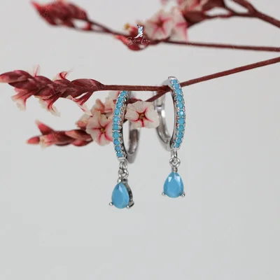 Blue teardrop sterling silver hoop earrings — product image 1