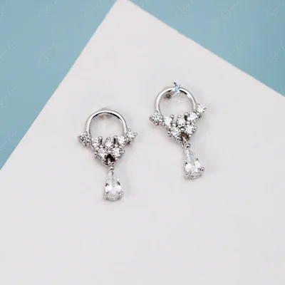 Dainty cubic zirconia teardrop sterling silver stud earrings — product image 1