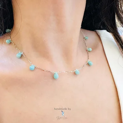 Teardrop Amazonite choker handmade necklace in sterling silver — product image 1