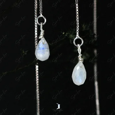 Teardrop moonstone ear threader earrings — product image 1