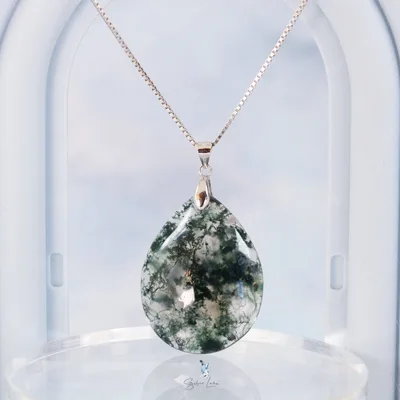 Moss agate teardrop pendant necklace — product image 1
