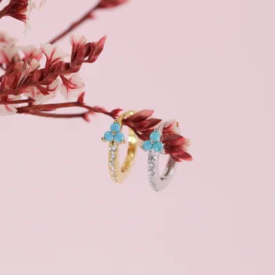 Cubic zirconia sterling silver hoop earrings — product image 1