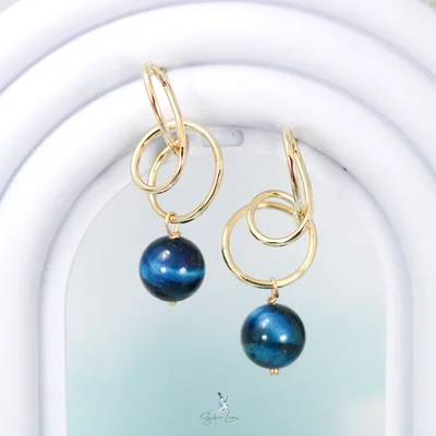 Green tiger's eye spiral dangle drop earrings — product image 1