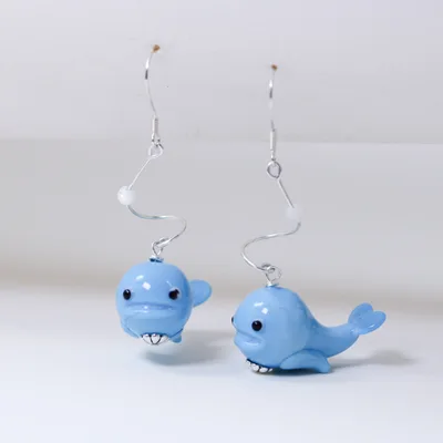 Cute blue whale dangle drop earrings — product image 1