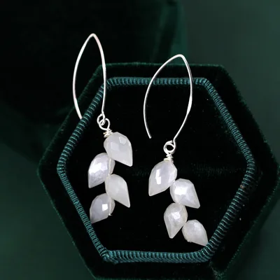 Moonstone wheat ear leaves dangle drop earrings — product image 1