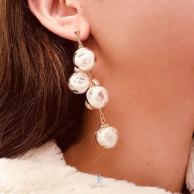 Glass and pearl beads bubble gold plated earrings — product image 1