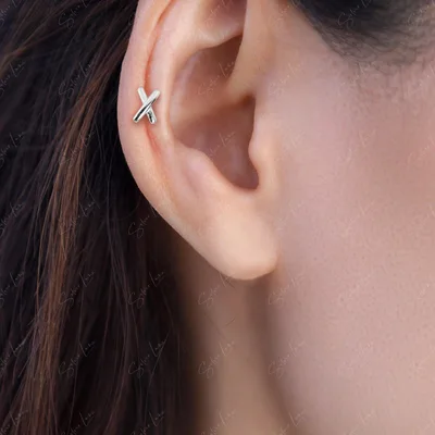 Minimalist X shape screw ball back sterling silver stud earrings — product image 1